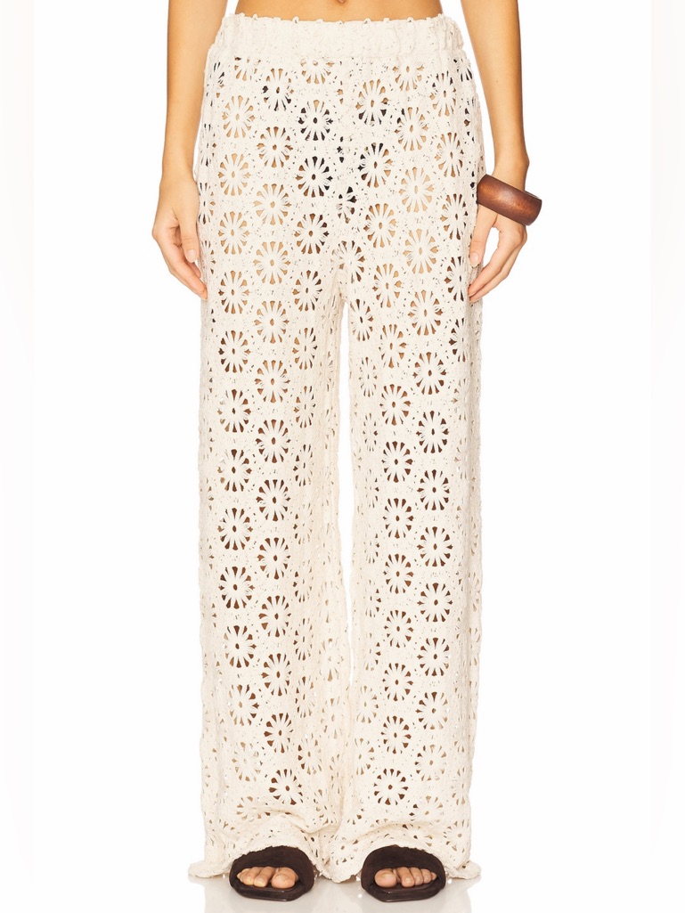 Lovers And Friends Revolve Claire Crochet Wide Leg Beach Pants In Cream Size Xs